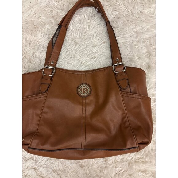 Relic By Fossil Brown Faux Leather Tote Bag With Outer Pockets & Silver Logo Acc - Picture 2 of 16